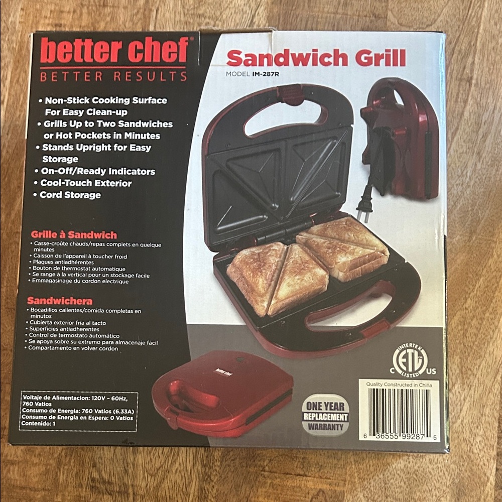 Better Chef Red Sandwich Grill.  New in the box